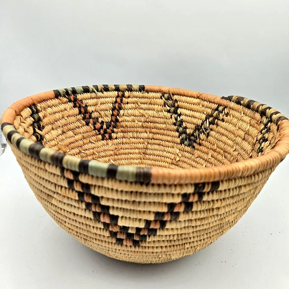 Southwestern Hand Woven Coil Basket Bowl Geometric Aztec 11" Wide 6" Tall Boho - Picture 1 of 16
